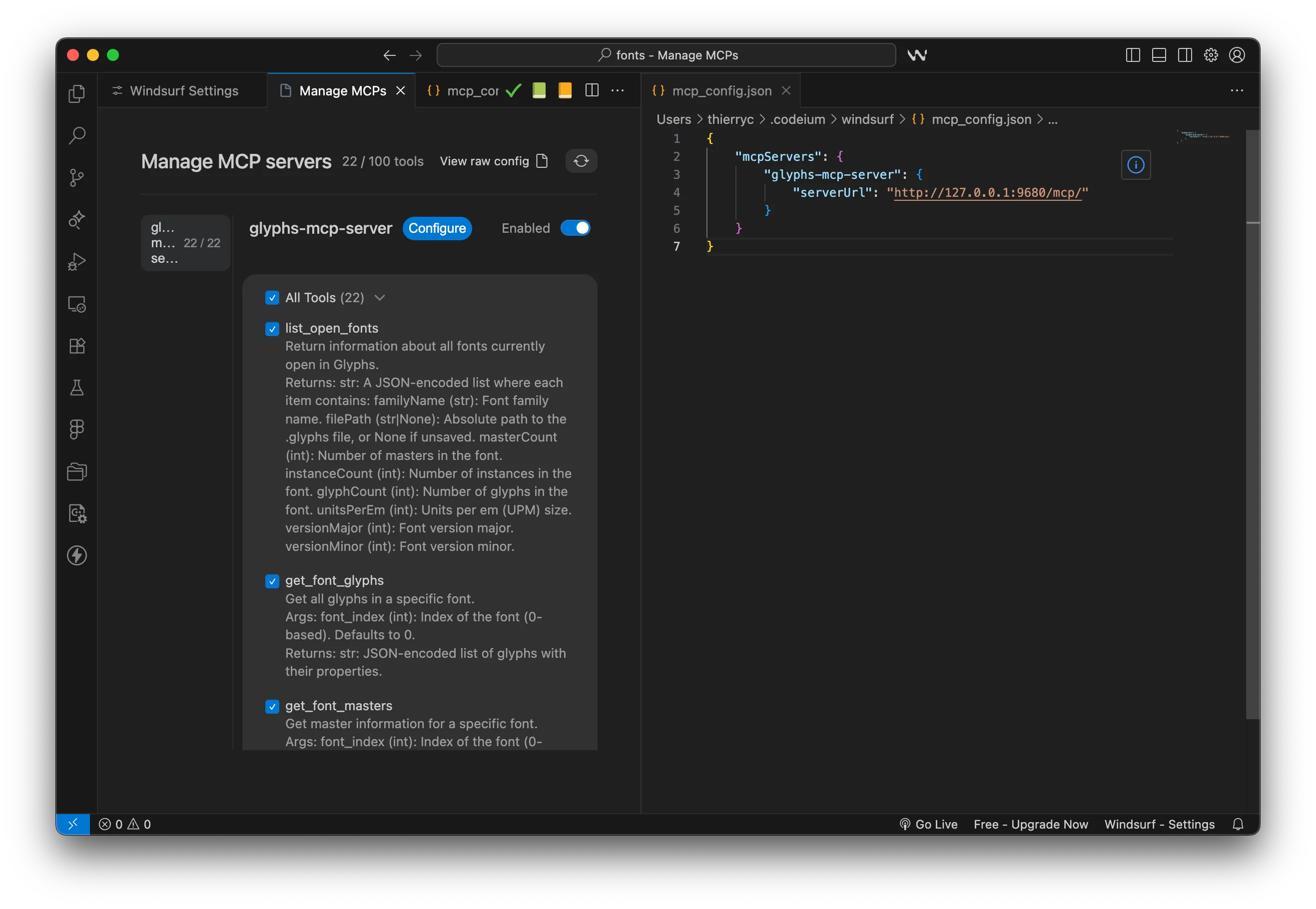 Windsurf MCP configuration screenshot